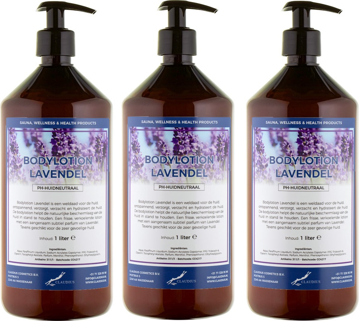 Bodylotion Lavendel 1 liter - met gratis pomp - set van 3 stuks