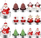 12 stuks kersttheelichtkaarsen, handgemaakte delicate theelichtjes, kaarsen voor kersttafeldecoraties (kerstboom, dennenappels, sneeuwhuis, kerstman, sneeuwpop, eland)