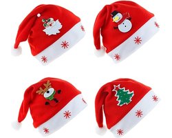 Kerstmuts, 4 stuks, rood, pluche, kerstmuts, kerstman, muts, kostuum, kersthoed, kerstfeest, decoratie voor volwassenen en kinderen