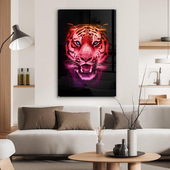 MuchoWow® Peinture sur verre 80x120 cm - Peinture sur verre acrylique - Tigre - Oranje - Rouge - Photo sur verre - Peintures