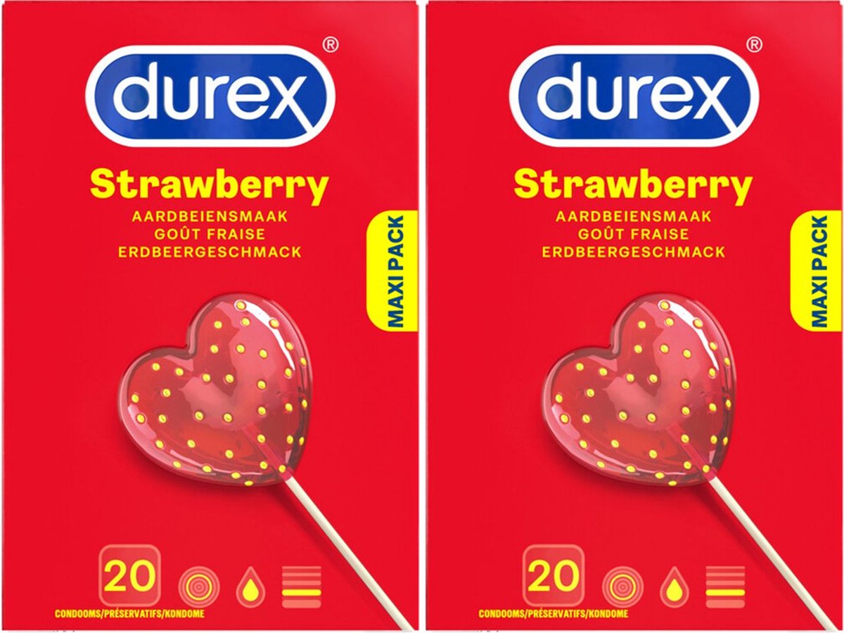 Durex Condooms Strawberry 20st - 2 Stuks - Voordeelverpakking