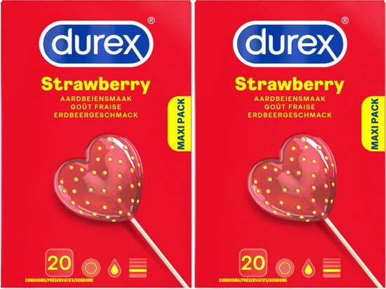 Durex - Condooms - Strawberry - 20st x 2 - Voordeelverpakking