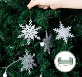 36 stuks sneeuwvlokken, kerstdecoratie, kunststof, kerstboomversiering, set sneeuwvlokkendecoratie voor kerstboom, glitter, kerstboomversiering, wit