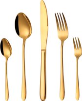 30-delige bestekset goud, roestvrij staal, bestekset voor 6 personen, eetbestekset met messen, vorken en lepels voor thuis, restaurant, feest, banket, roestvrij, vaatwasmachinebestendig