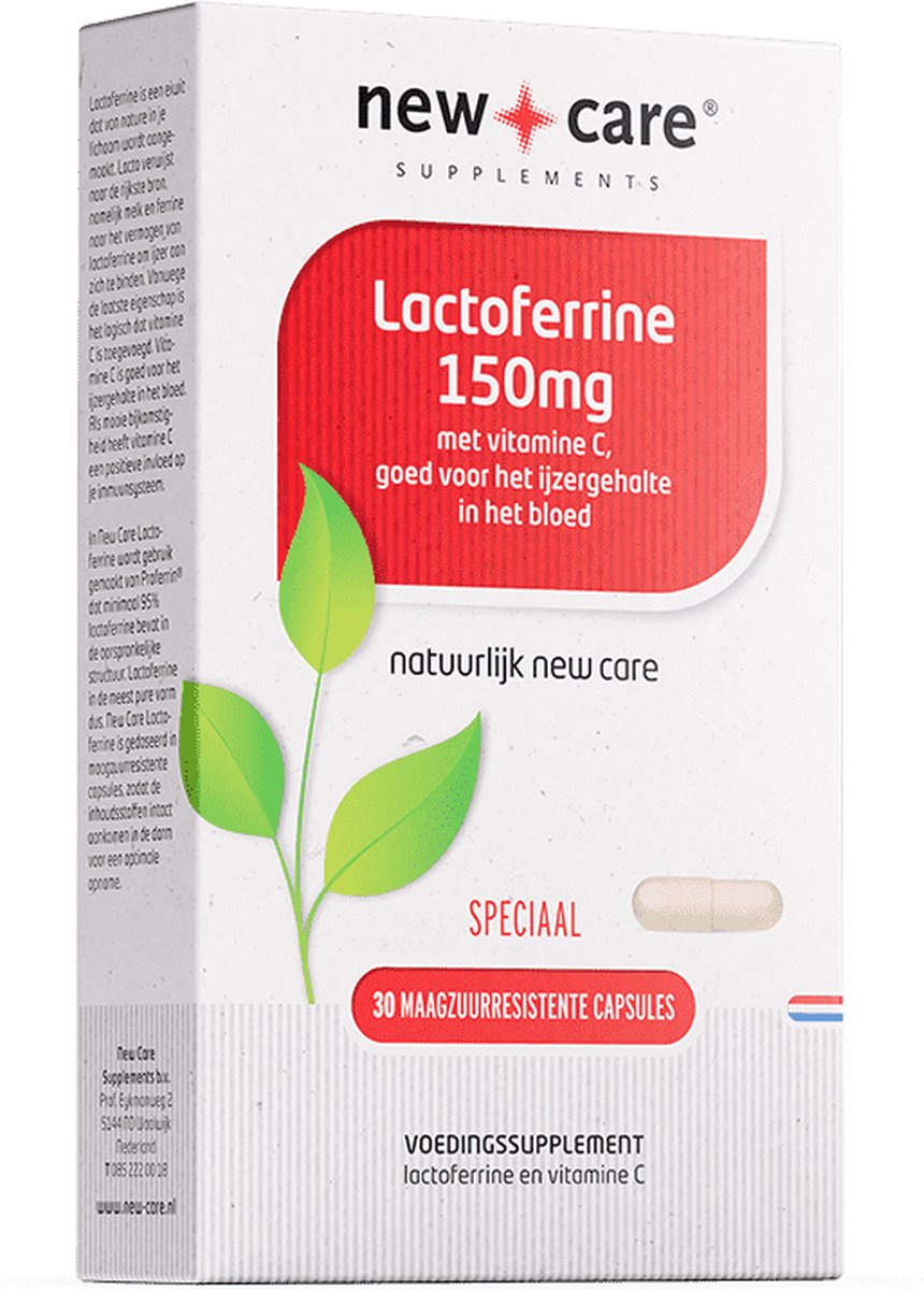 Goedkoopste New Care Lactoferrine 150mg - voor een goed ijzergehalte - lichaamseigen eiwit - 30 capsules - vegetarisch
