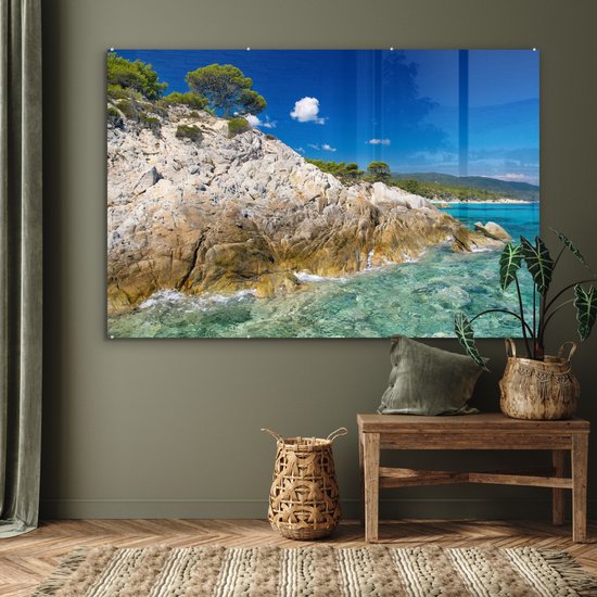 MuchoWow® Peinture sur verre 180x120 cm - Peinture sur verre acrylique - Mer - Falaise - Été - Tropical - Photo sur verre - Peintures