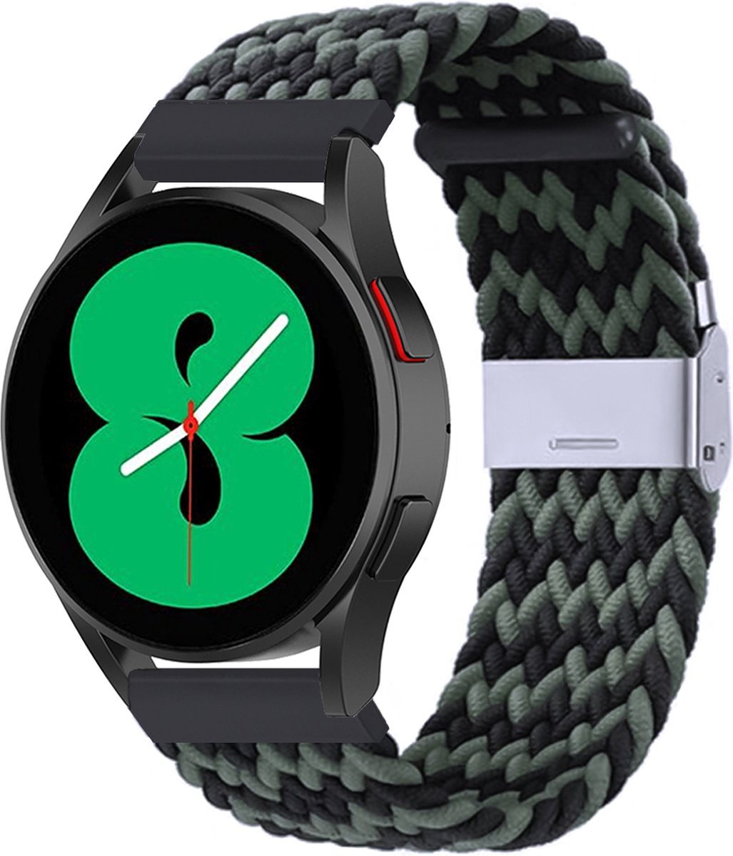 By Qubix - Geschikt voor Garmin bandje - Geschikt voor Garmin Forerunner 970 / 570 (47mm) / 255 - Braided nylon bandje - Groen / zwart - Smartwatch bandje 22mm