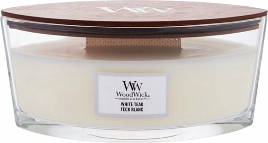 Bougie parfumée Woodwick Heartwick Flame Ellipse - Teck blanc