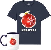 Kerstbal - Foute kersttrui kerstcadeau - Dames / Heren / Unisex Kleding - Grappige Kerst Outfit - T-Shirt met mok - Unisex - Navy Blauw - Maat 3XL