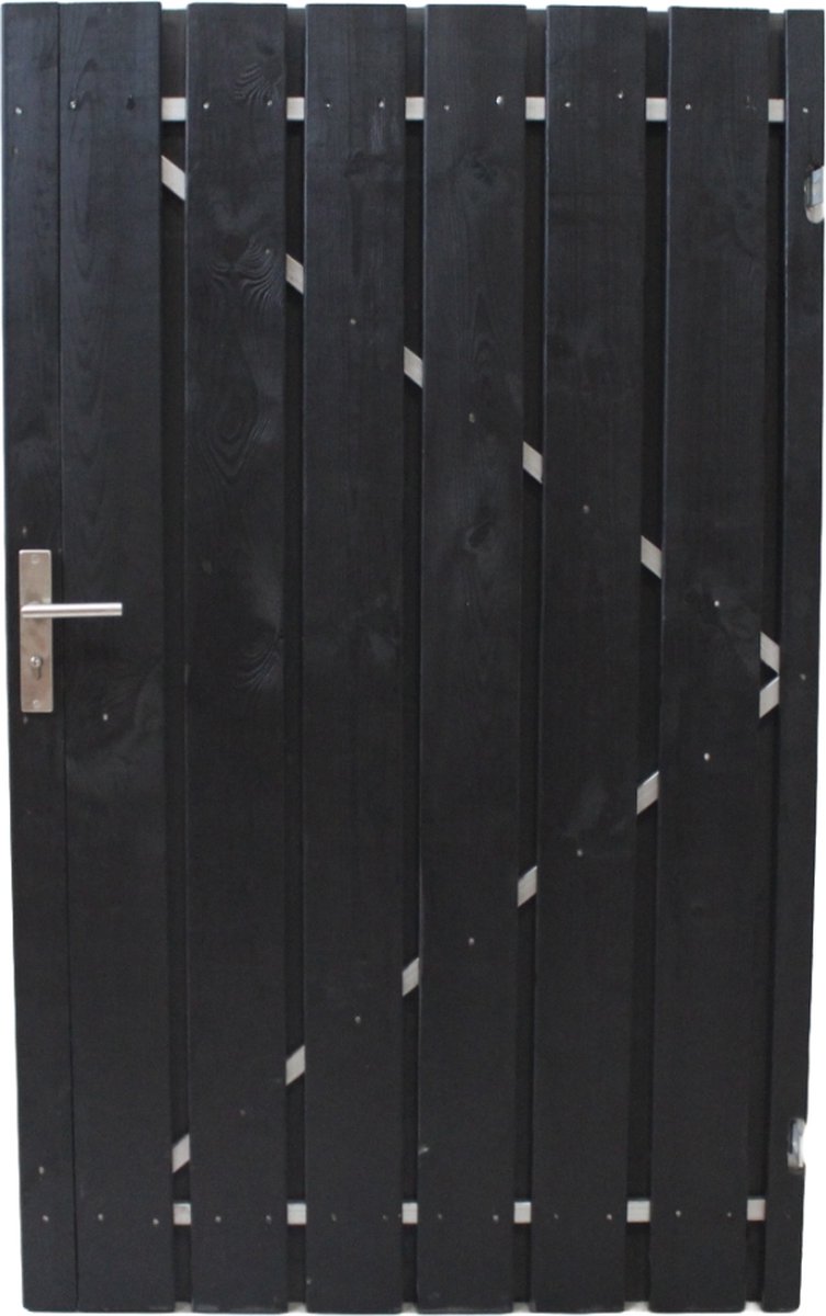 schuttingdeur tuindeur tuinpoort zwart gespoten inclusief stalen frame en cilinderslot 130 x 180 (rechtsdraaiend)