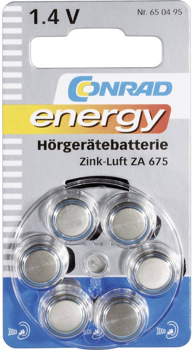 Conrad energy ZA675 Knoopcel Zink-lucht 1.4 V 630 mAh 6 stuk(s)