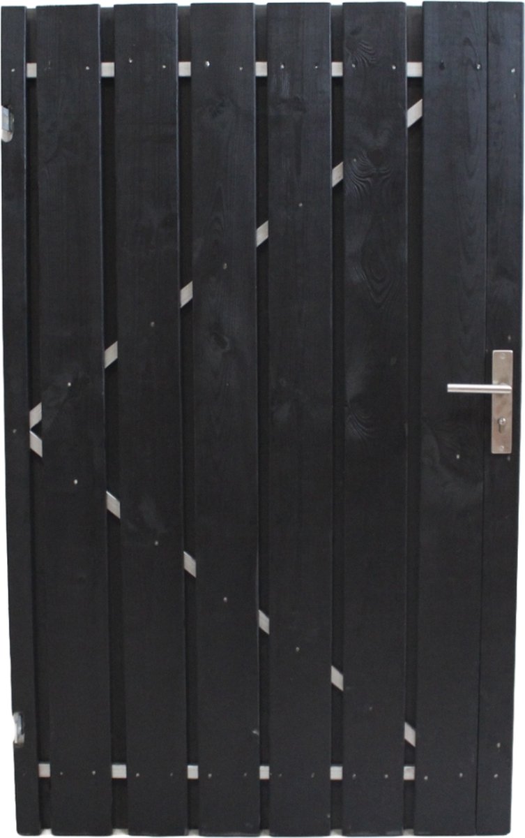 Schuttingdeur tuindeur tuinpoort zwart gespoten inclusief stalen frame en cilinderslot 150 x 180 (linksdraaiend)