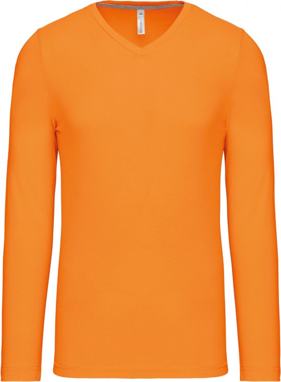 Kariban Herenshirt met lange mouwen en V-hals Orange - 3XL