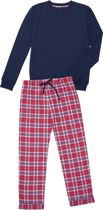 La-V pyjama sets voor jongens met geruite flanel broek - Donkerblauw/rood 170-176