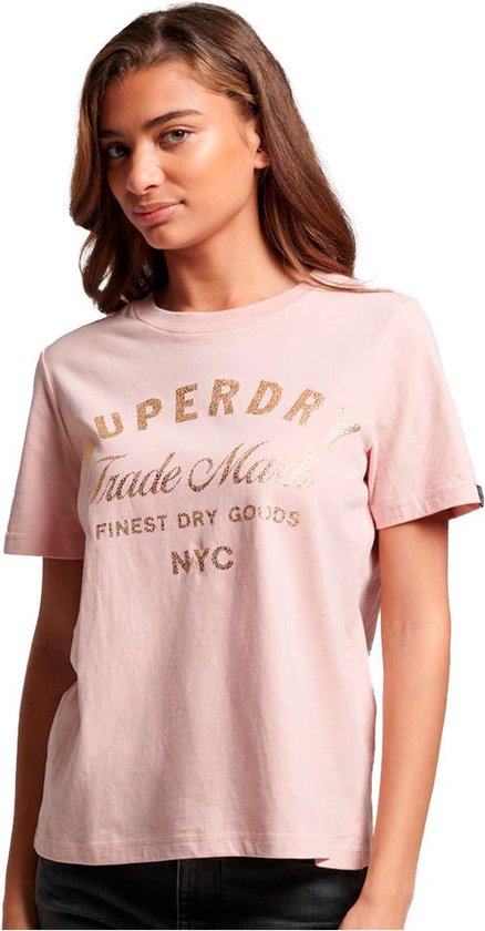 Superdry Luxe Metallic Logo Korte Mouwen Ronde Nek T-shirt Roze 2XS Vrouw