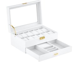 Luxe Lederen Horlogedoos met 12 Vakken en Lade - Perfecte Presentatie-Organizer voor Horloges en Sieraden