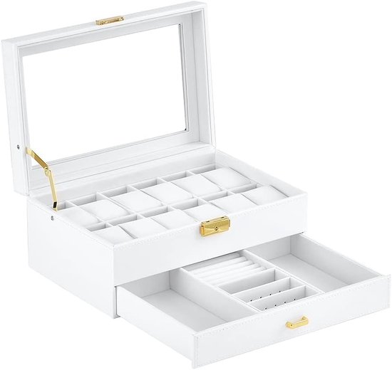Boîte à montres de Luxe en cuir avec 12 compartiments et tiroir – Organiseur de présentation parfait pour Montres et Bijoux