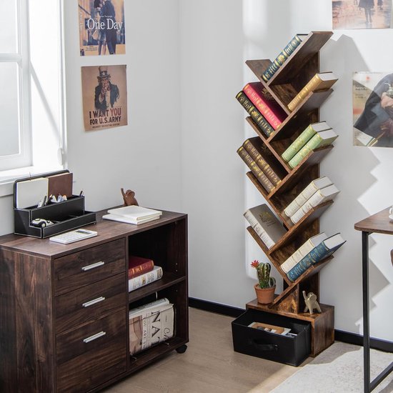 Goodivery ® Industriële Boekenkast met 13 Compartimenten en Houten Planken voor