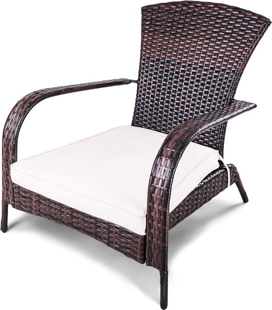 Hoogwaardige rotan stoel, rotan stoel van ijzer, met ergonomische zitkussens en armleuningen, rieten stoel voor tuinen, balkons, binnenruimtes, fauteuils tot 120 kg belastbaar