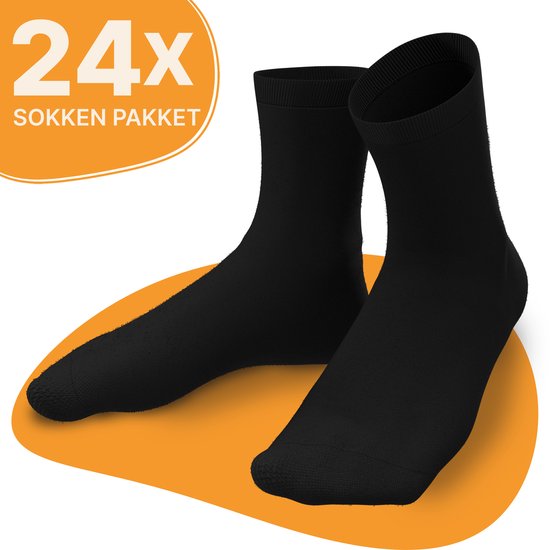 VOLQU® - BAS - 24 Paires - Chausettes régulières en Katoen Premium - Chaussettes Homme - Chaussettes Femme - Taille 39 42 - Chaussettes Zwart