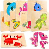 Houten zeedieren puzzel - Speelgoed voor kinderen van 1 tot 3 jaar - Montessori speelgoed - Steekpuzzel voor peuters
