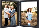Double 10x15 Photo Frame Folding Wooden Picture Frame with Glass Front Stand Vertical on Desktop Black