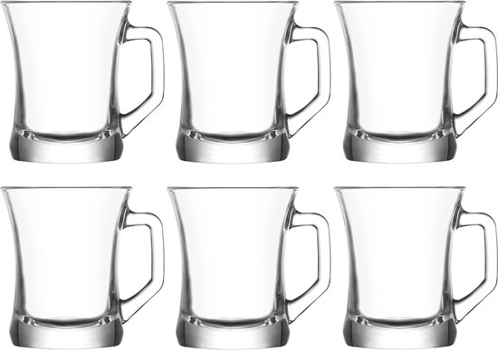 Set van 6 Transparante Espresso Glazen, 22,5cl Coffee & Tea Drinkglazen, Vaatwasser Veilig