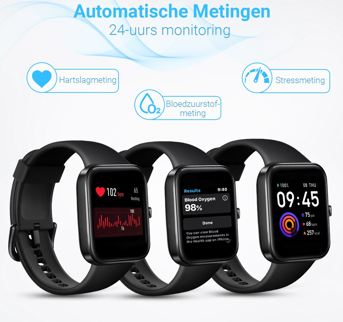 Smartwatch 44mm Smartwatch Dames Heren Horloge HD Stappenteller Kcal Teller... bol.