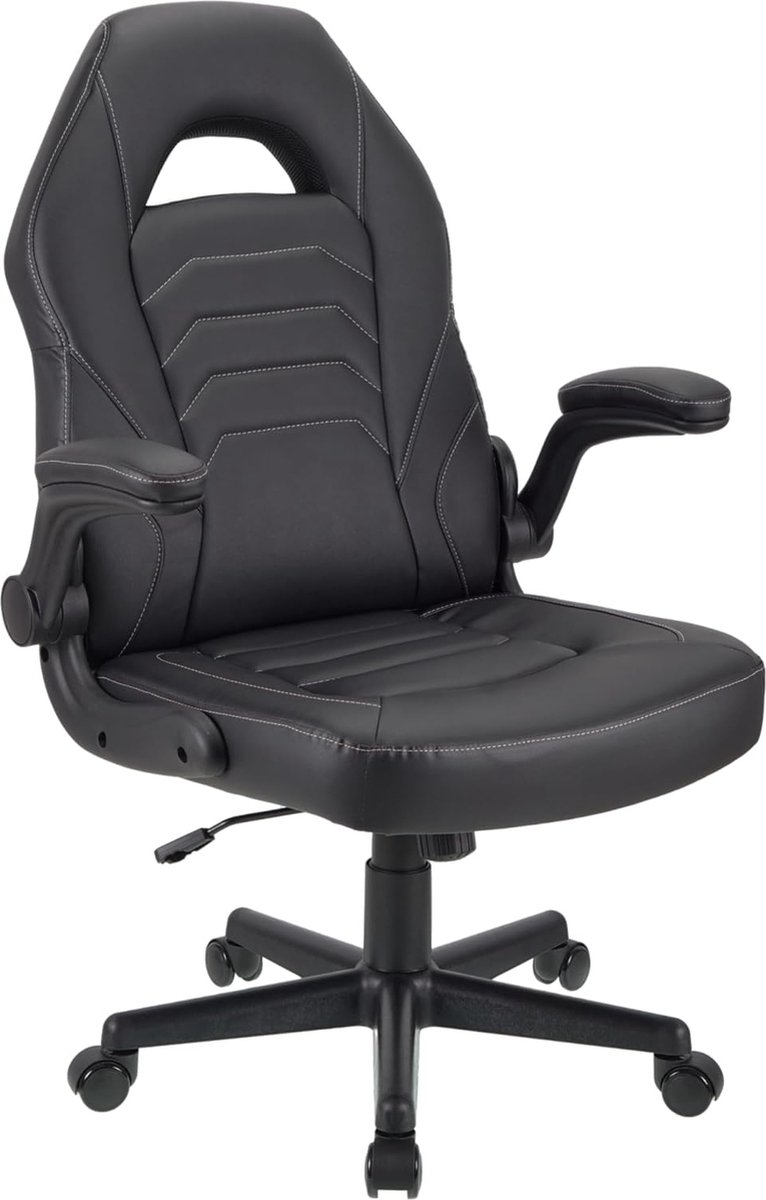 Gamingstoel,draaibare kunstlederen bureaustoel, verstelbare computerstoel, ergonomische bureaustoel met hoge rugleuning met armleuningen (Zwart)