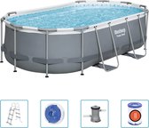 Bestway - Power Steel - Opzetzwembad inclusief filterpomp en zwembadtrap - 427x250x100 cm - Rechthoekig