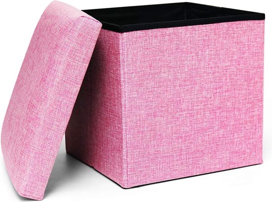 tabouret avec espace de rangement repose-pieds tabouret de rangement pliable avec espace de rangement tabouret rembourré boîte de siège boîte de rangement cube de siège avec couvercle 30 x 30 x 30 cm rose