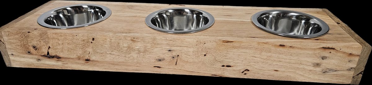 Voerbak kat - Houten voerbak - Dieren voerbak - Drinkbak - Drinkbak kat - Voer kat - 3 bakjes - Poes - Kat