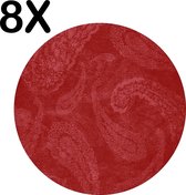 BWK Luxe Ronde Placemat - Rood - Patroon - Achtergrond - Set van 8 Placemats - 40x40 cm - 2 mm dik Vinyl - Anti Slip - Afneembaar