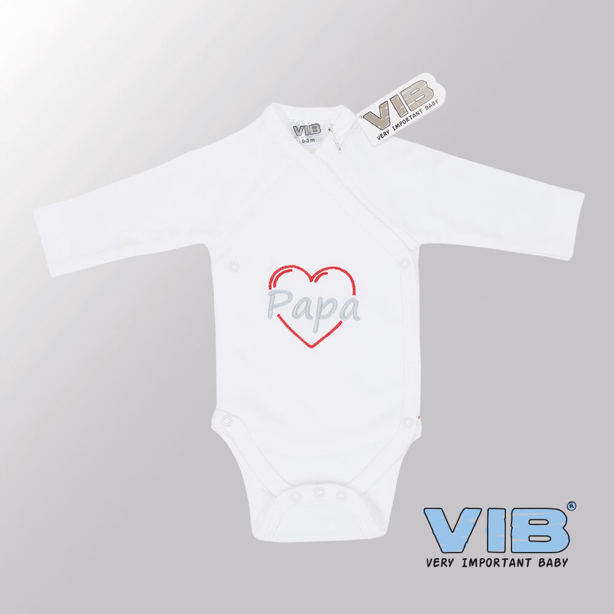 VIB® - Rompertje (overslag) Luxe Katoen - Papa hartje (Wit) - Babykleertjes - romper - rompertjes - rompertjes met tekst - baby cadeau - baby aankondiging - overslagromper