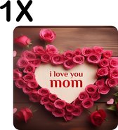 BWK Luxe Placemat - Rozen Hart met I Love Mom - Set van 1 Placemats - 50x50 cm - 2 mm dik Vinyl - Anti Slip - Afneembaar