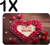 BWK Luxe Placemat - Rozen Hart met I Love Mom - Set van 1 Placemats - 45x30 cm - 2 mm dik Vinyl - Anti Slip - Afneembaar
