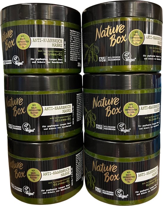 Nature Box - Olive - Anti-Haarbreuk Masker - Haarverzorging - Voordeelverpakking - 6 x 200 ml