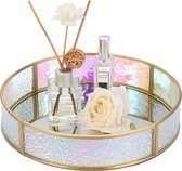 Kleurrijke ronde glazen metalen spiegelende sieradenschaal voor sieraden, cosmetica, parfumflesjes, sieradenorganizer, kaptafel, slaapkamer, badkamer, huisdecoratie, cadeau, verjaardag, groot.