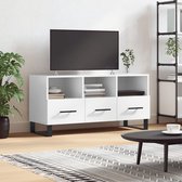The Living Store Meuble TV 3 compartiments et 3 tiroirs - 102x36x50 cm - Blanc brillant