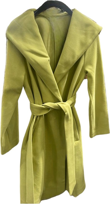 Mantel met zakken en riem | Groen