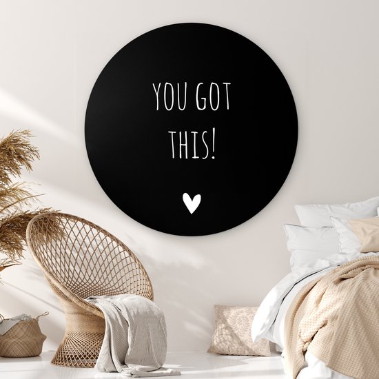 Wall Circle - Wall Circle Indoor - Citation en anglais Vous avez compris ! avec un coeur sur fond noir - 140x140 cm - Décoration murale - Peintures ronds