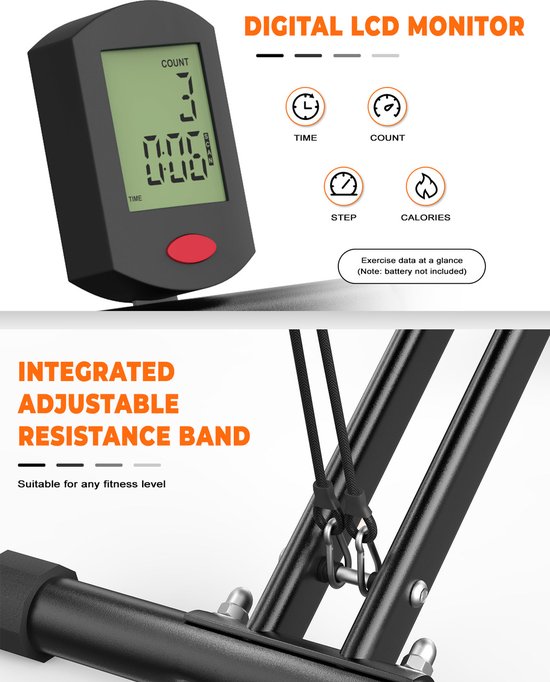 Digitale LCD monitor voor fitnessapparaat met tijd, count, step en calorieën. Verstelbare weerstandsband.