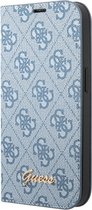 Hoesje Guess PU 4G Script metalen logo Booktype voor iPhone 14 Pro Max, blauw