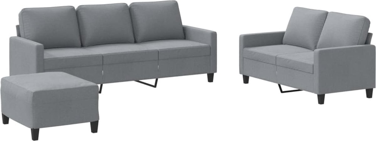vidaXL - 3-delige - Loungeset - met - kussens - stof - lichtgrijs