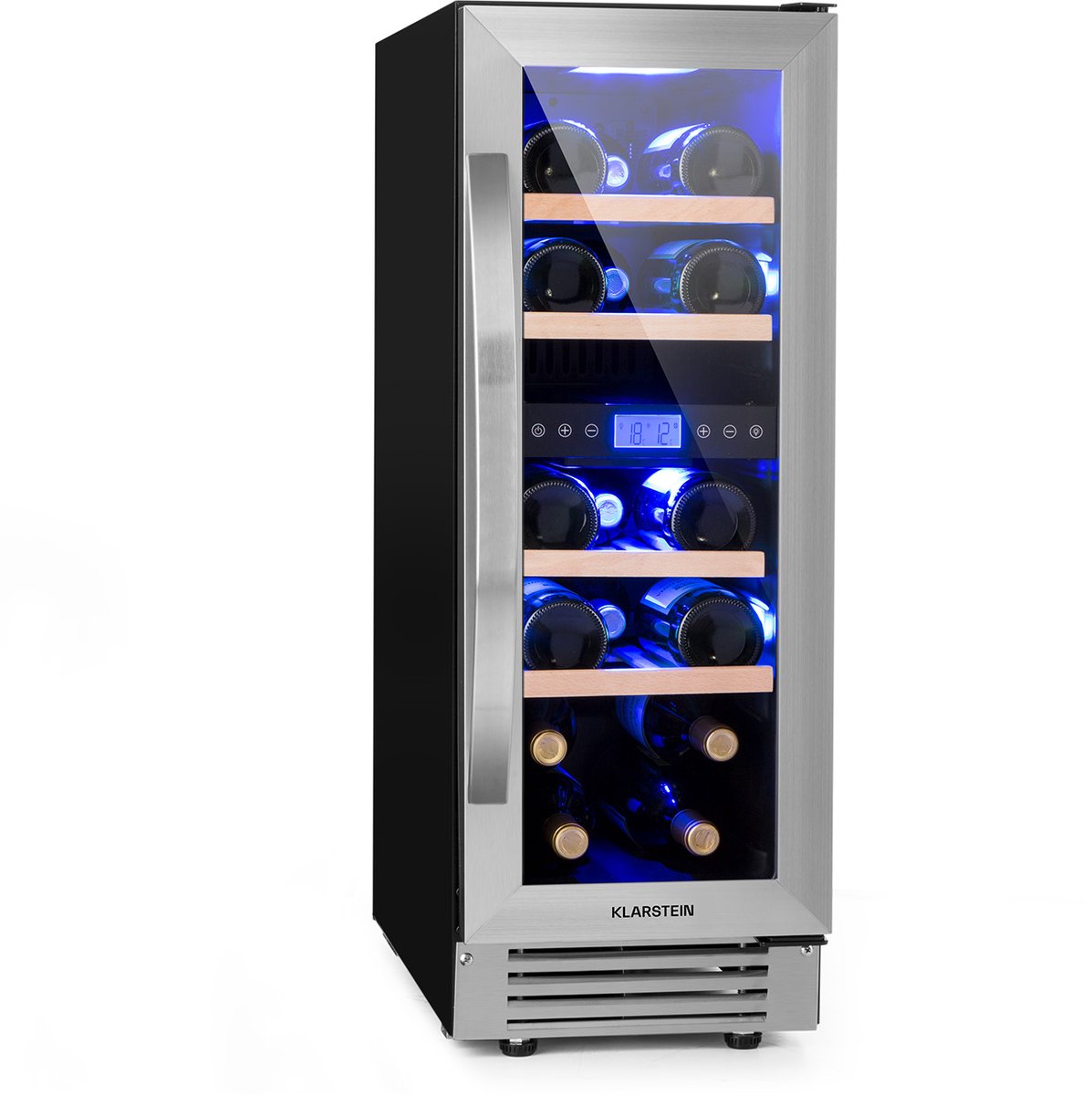 Klarstein Wijnkoeler Wijnkoelkast 2 Zones – 53L Drankenkoelkast Smal – Inbouw Wijnklimaatkast met Glazen Deur – Binnen/Buiten Gebruik – voor 17 Flessen - 29.5 cm - Vrijstaand - Wit - glas - Rood - Wijnkast - Wine Cooler - Wine Fridge – foto 4