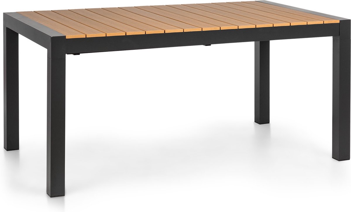 blumfeldt Menorca Expand - Tuintafel, uitschuifbaar, uittrekbaar, aluminium / kunststof houtimitatie, poedercoating, verstelbare poten, tafelblad max.: 213 x 95 cm, licht / teak - 42 kg - Groen - voor Terras - Compact