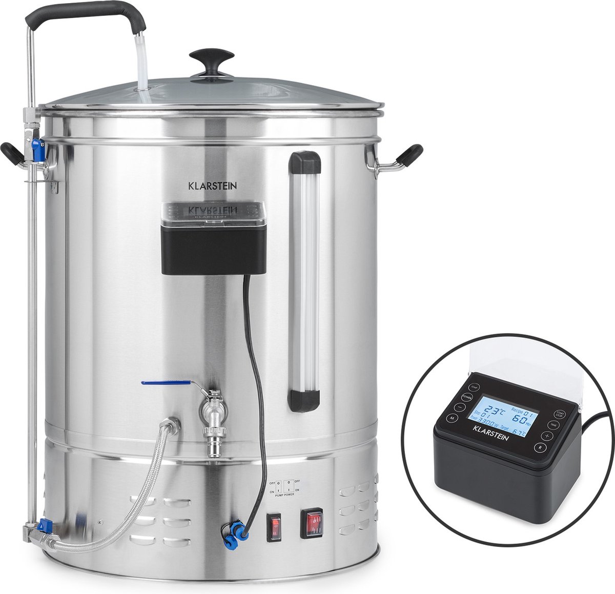 Klarstein Brauheld Pro Maischketel, Bierbrouwinstallatie, Inhoud: 70 Liter, 100–3300 W, MemoryBrew: 11 Programmeerbare Stappen, Timer, 30–100 °C, anti-Aanbrand Circulatiesysteem, RVS - LCD Display - Heater - Verwarming