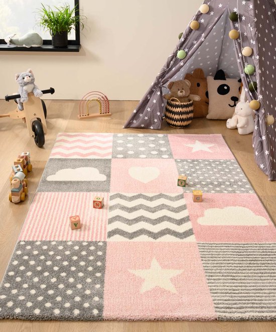 Kindervloerkleed - Bambi Hart Roze | Speels design