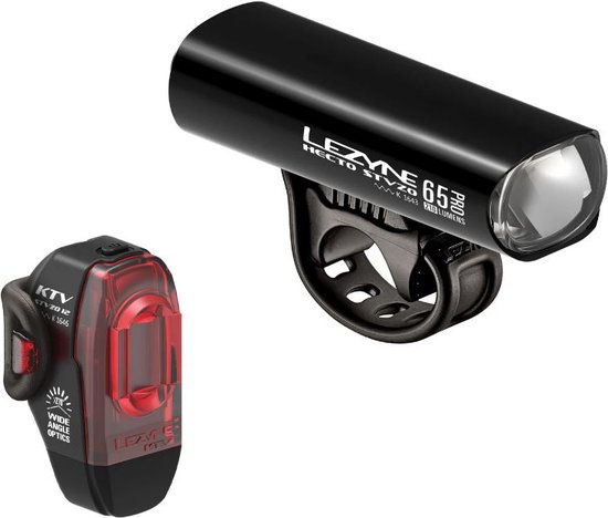 Foto: Lezyne hecto stvzo pro 65 ktv stvzo pair fietsverlichting set draadloos oplaadbare fietslampen led fietslicht voor en achter veiligheidslampjes zwart