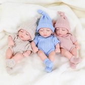 Set van 3 mini reborn babypoppen - Drieling - 20 centimeter - Full body vinyl - Blauw, roze en beige